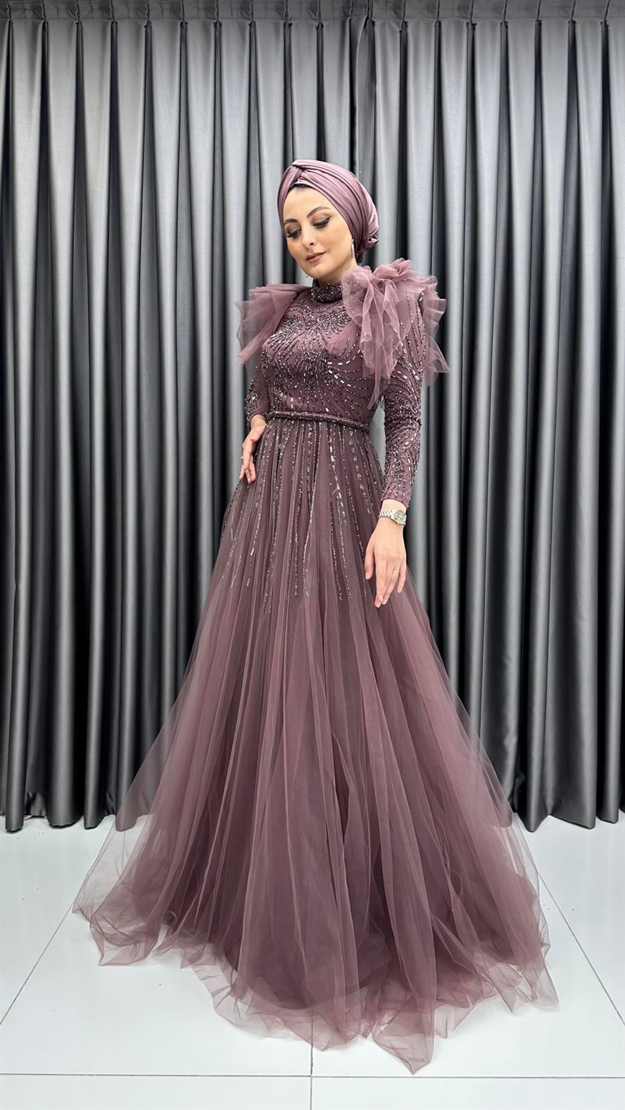 4611 H Abiye Elbise-Gül Rengi