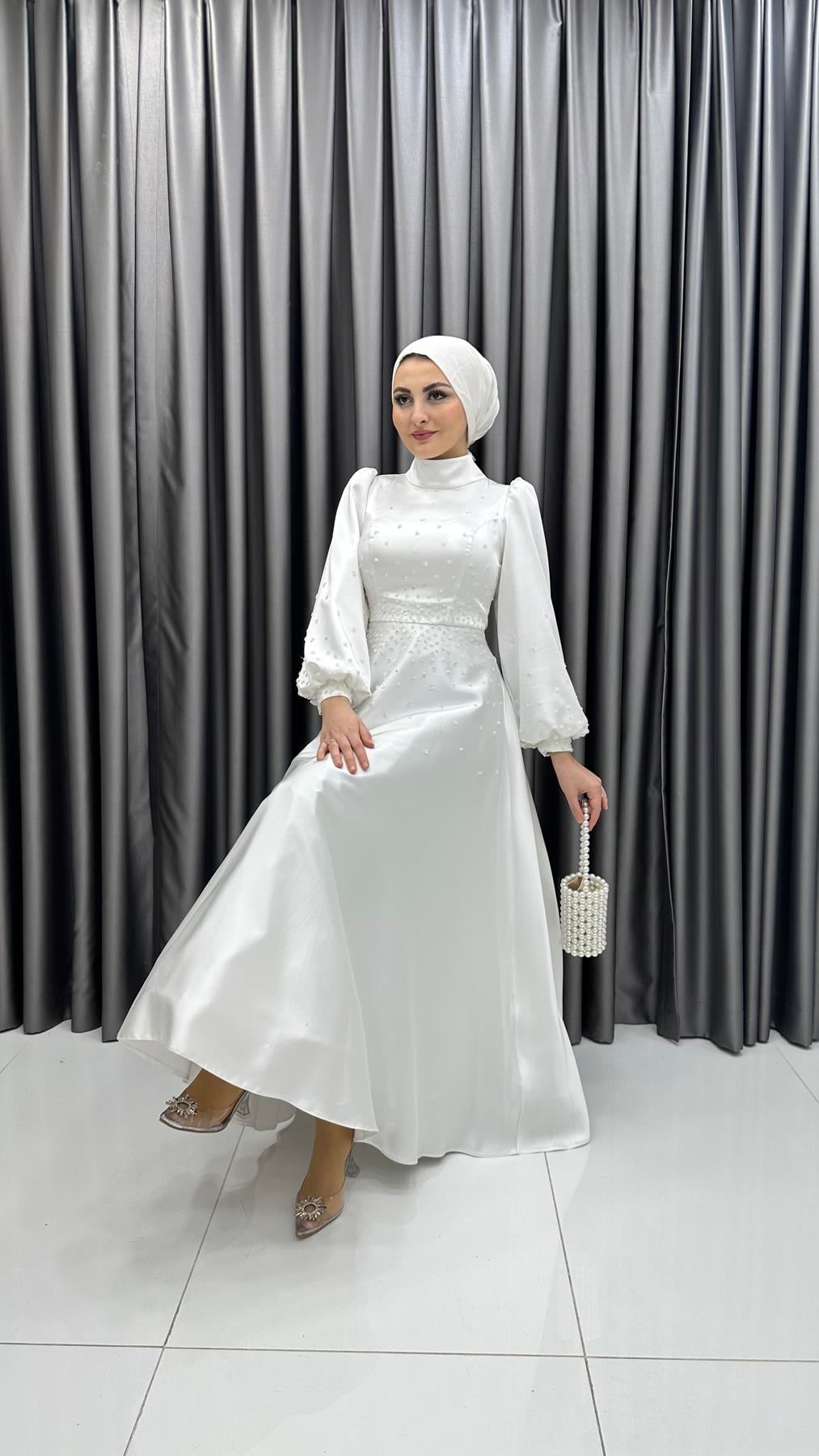 4623 H Abiye Elbise-Beyaz