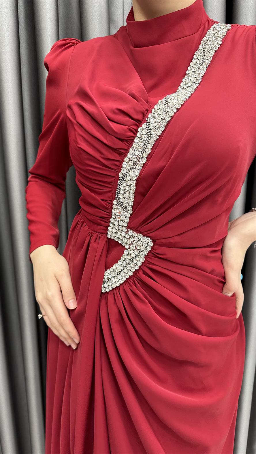 4637 H Abiye Elbise-Kırmızı