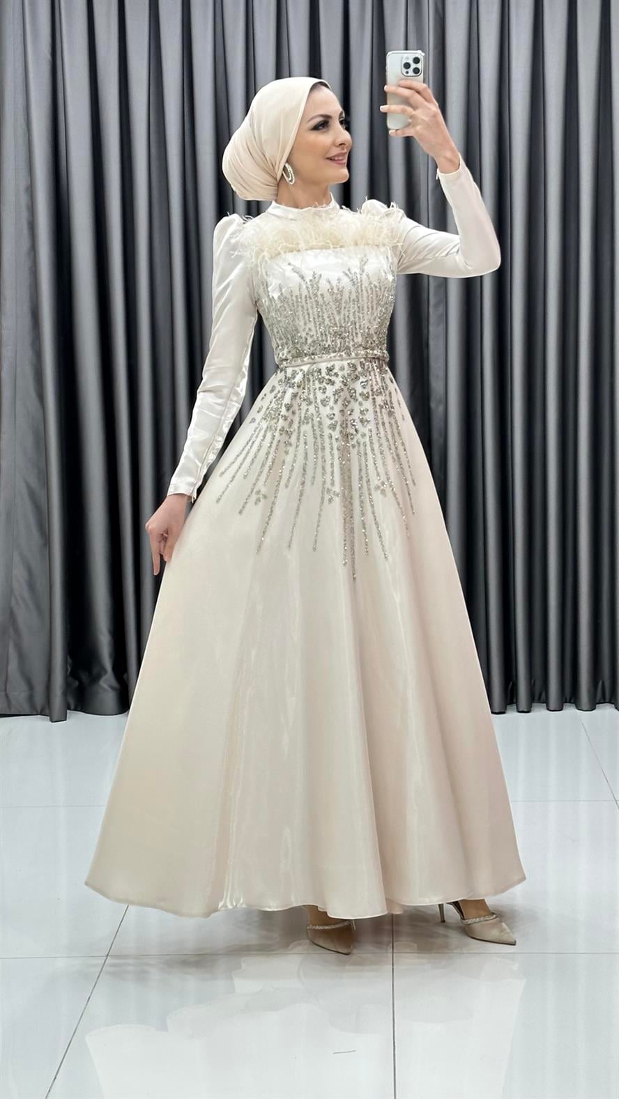 4638 H Abiiye Elbise-Krem