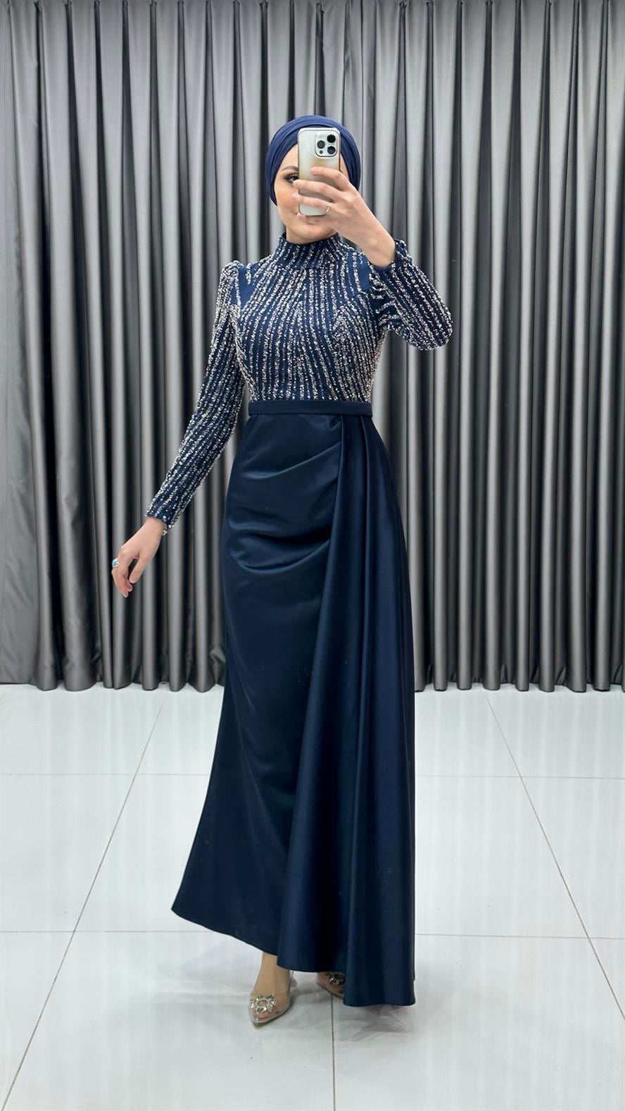 4646 H Abiye Elbise-Lacivert