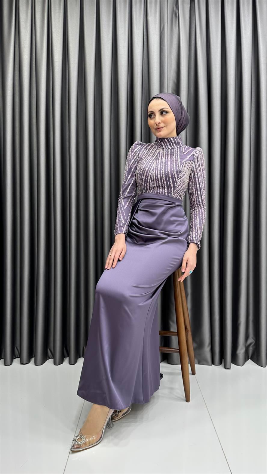 4646 H Abiye Elbise-Lila