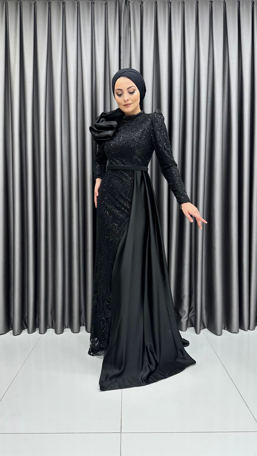 4668 H Abiye Elbise-Siyah