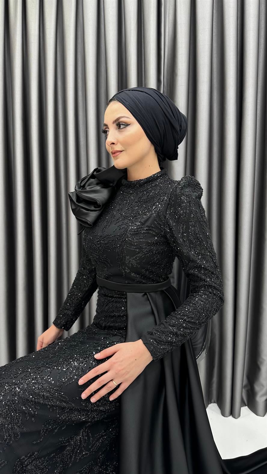 4668 H Abiye Elbise-Siyah