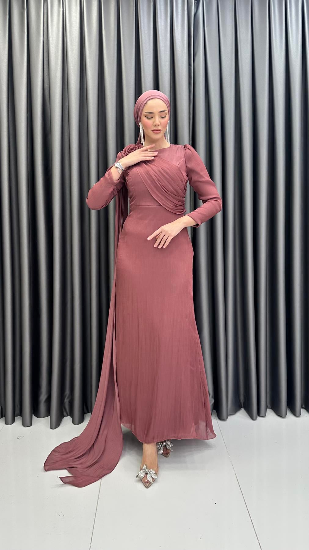 4672 T Abiye Elbise-Gül Rengi