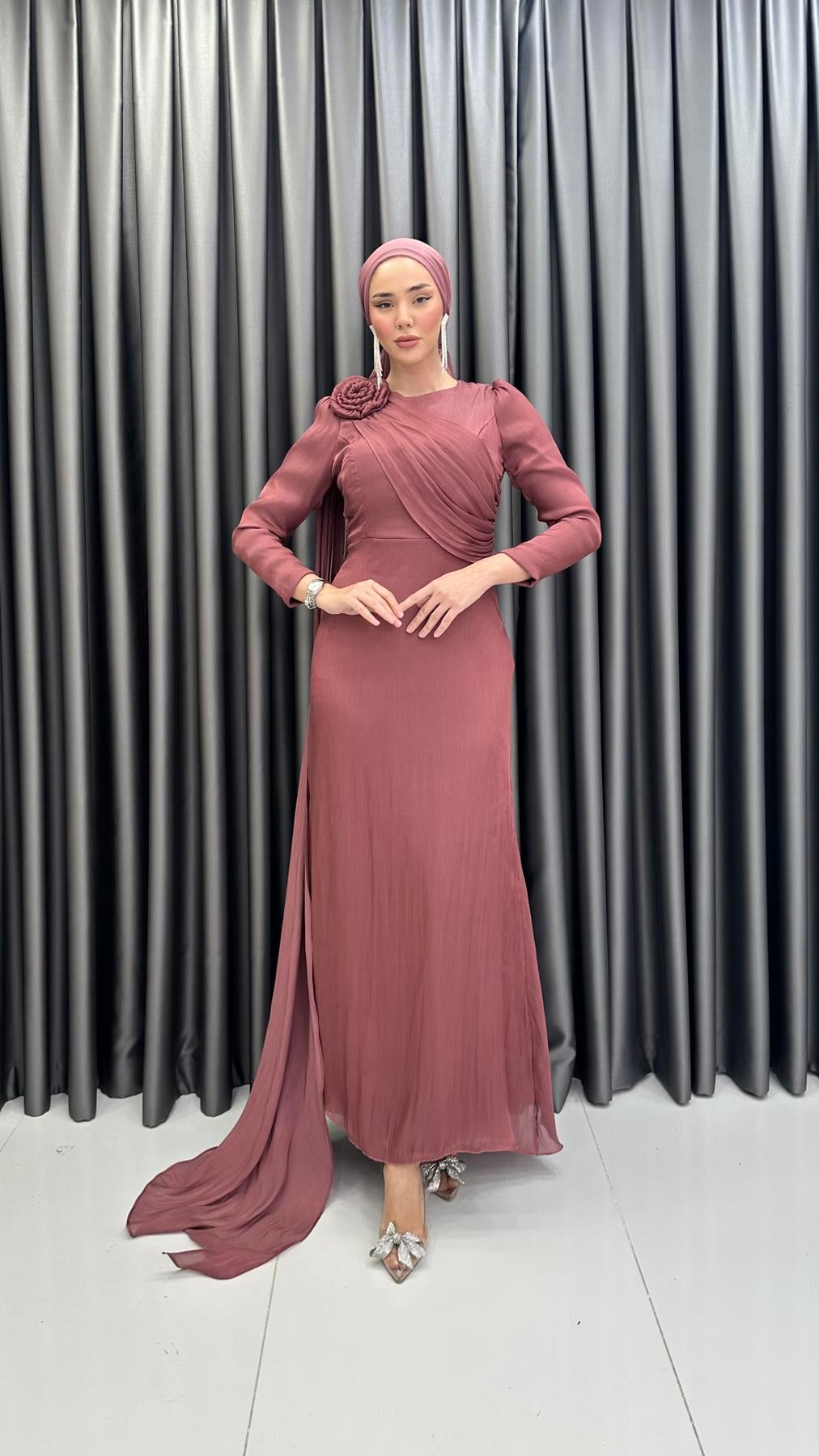 4672 T Abiye Elbise-Gül Rengi