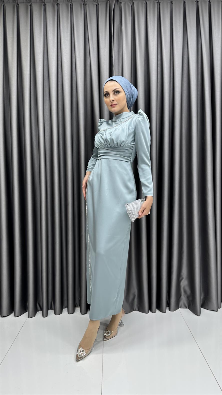 4685 H Abiye Elbise-Mavi