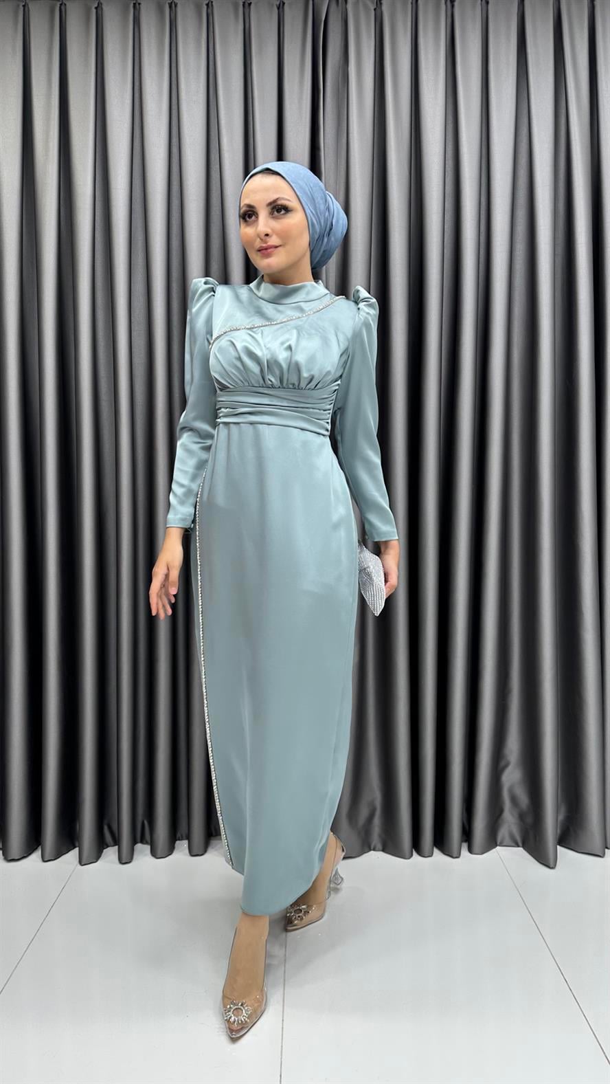 4685 H Abiye Elbise-Mavi
