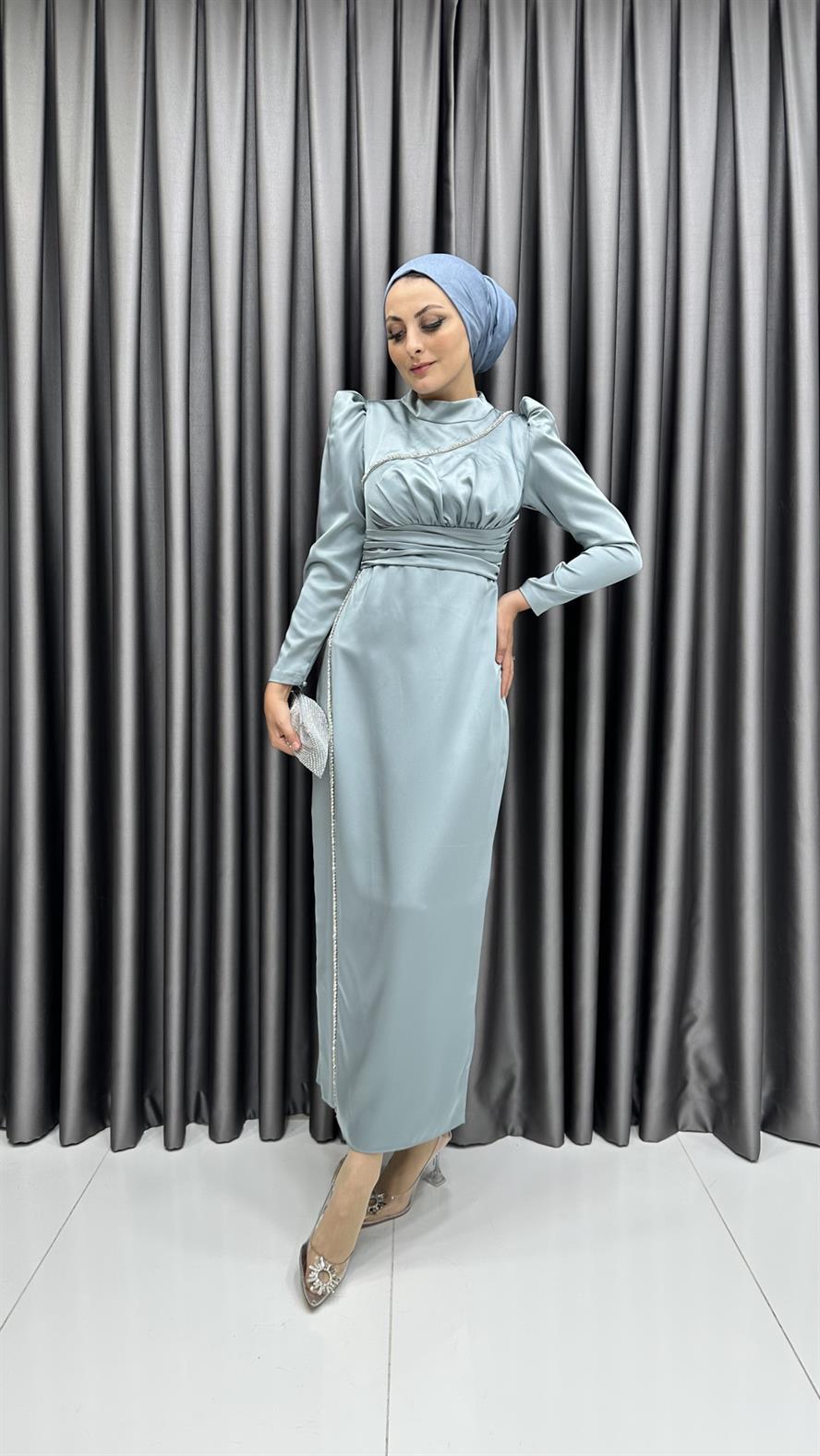 4685 H Abiye Elbise-Mavi