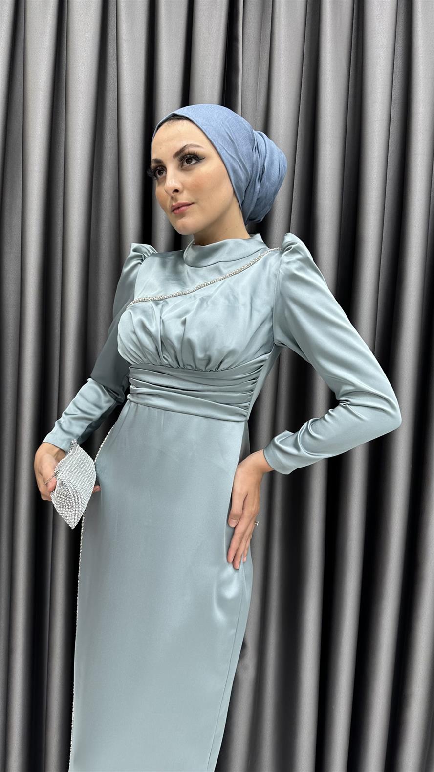 4685 H Abiye Elbise-Mavi