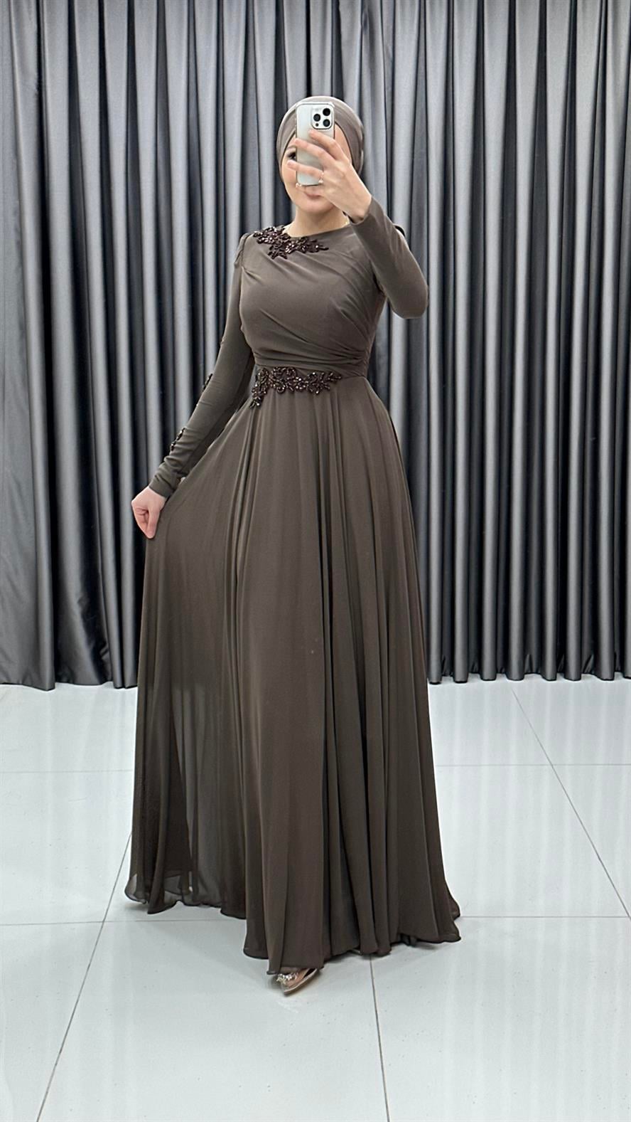 4690 F Abiye Elbise-Kahve Rengi
