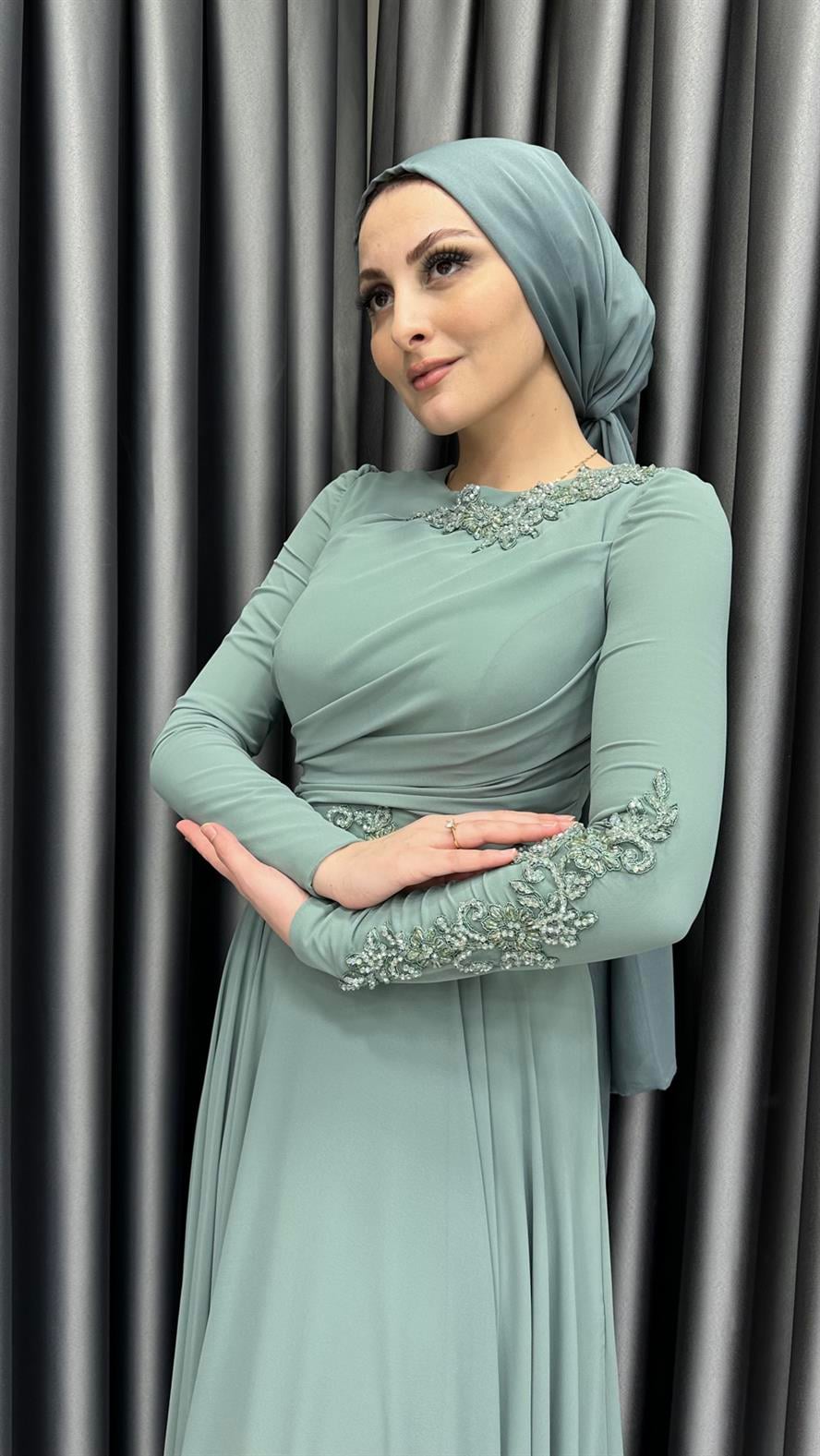 4690 F Abiye Elbise-Yeşil