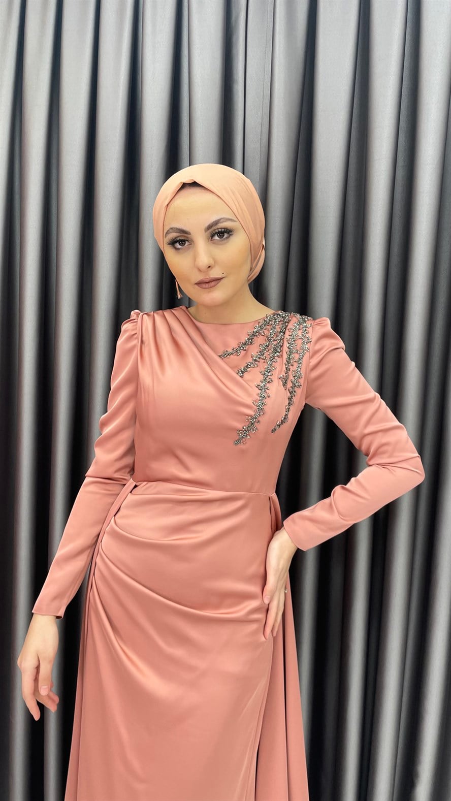 4700 F Abiye Elbise-Gül Rengi