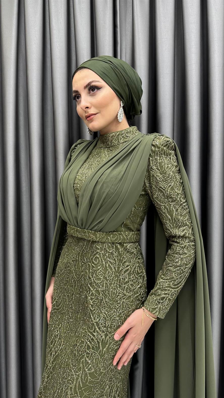 4717 H Abiye Elbise-Haki