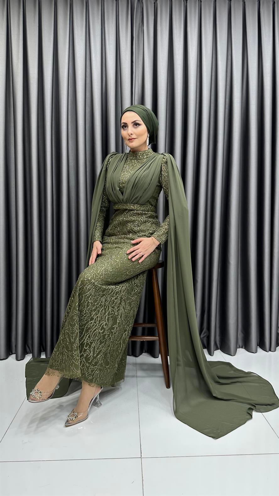4717 H Abiye Elbise-Haki