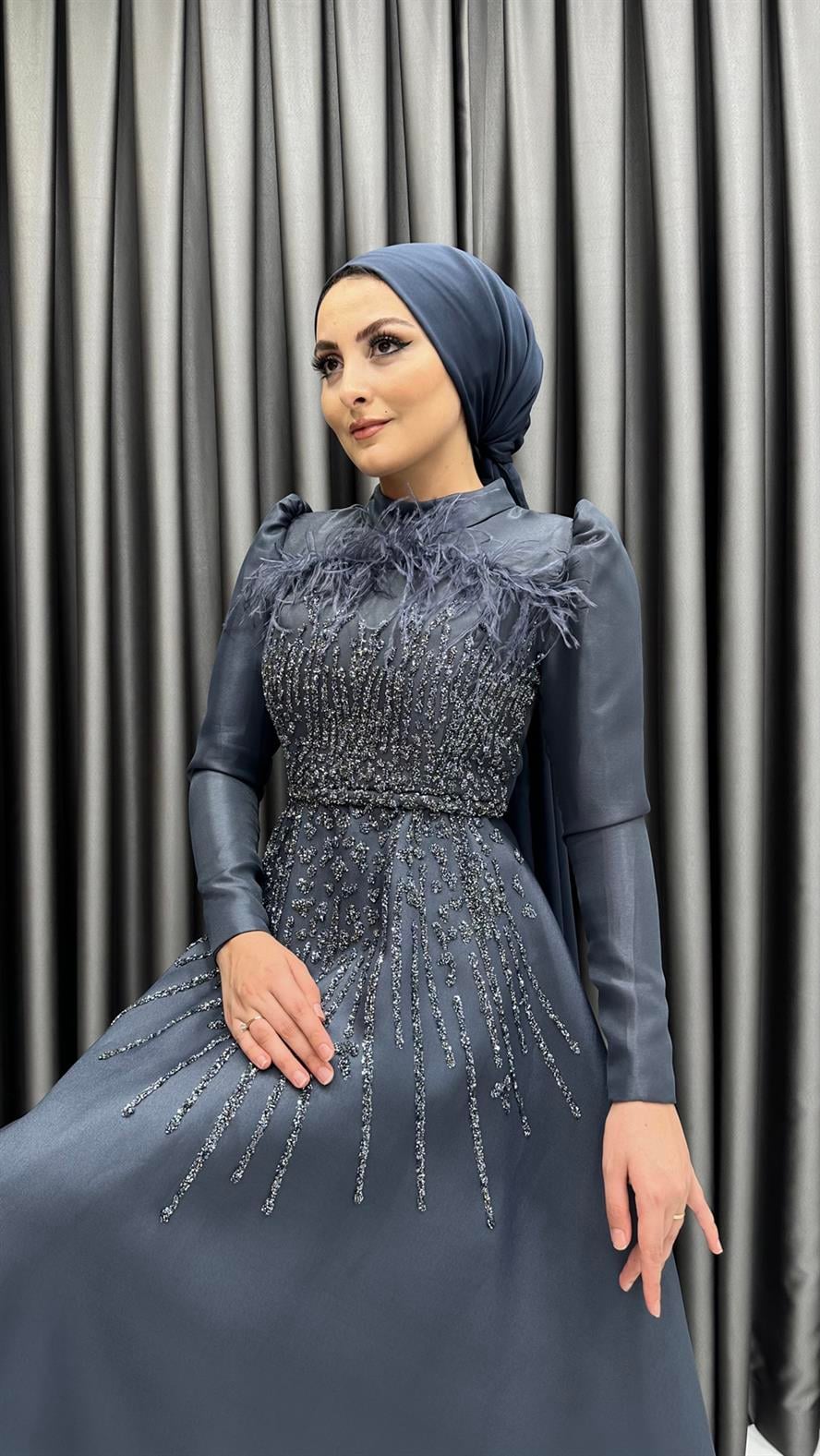 4718 H Abiye Elbise-Antrasit