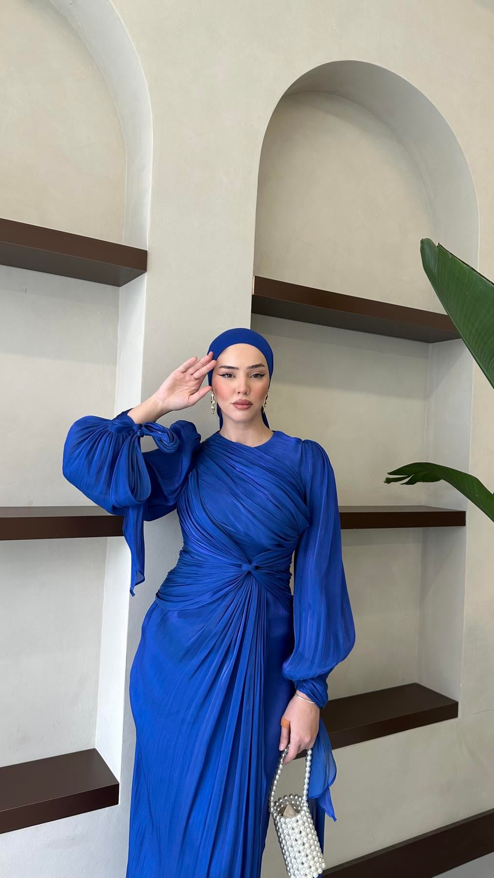 4726 Kelebek Abiye-Saks Mavi