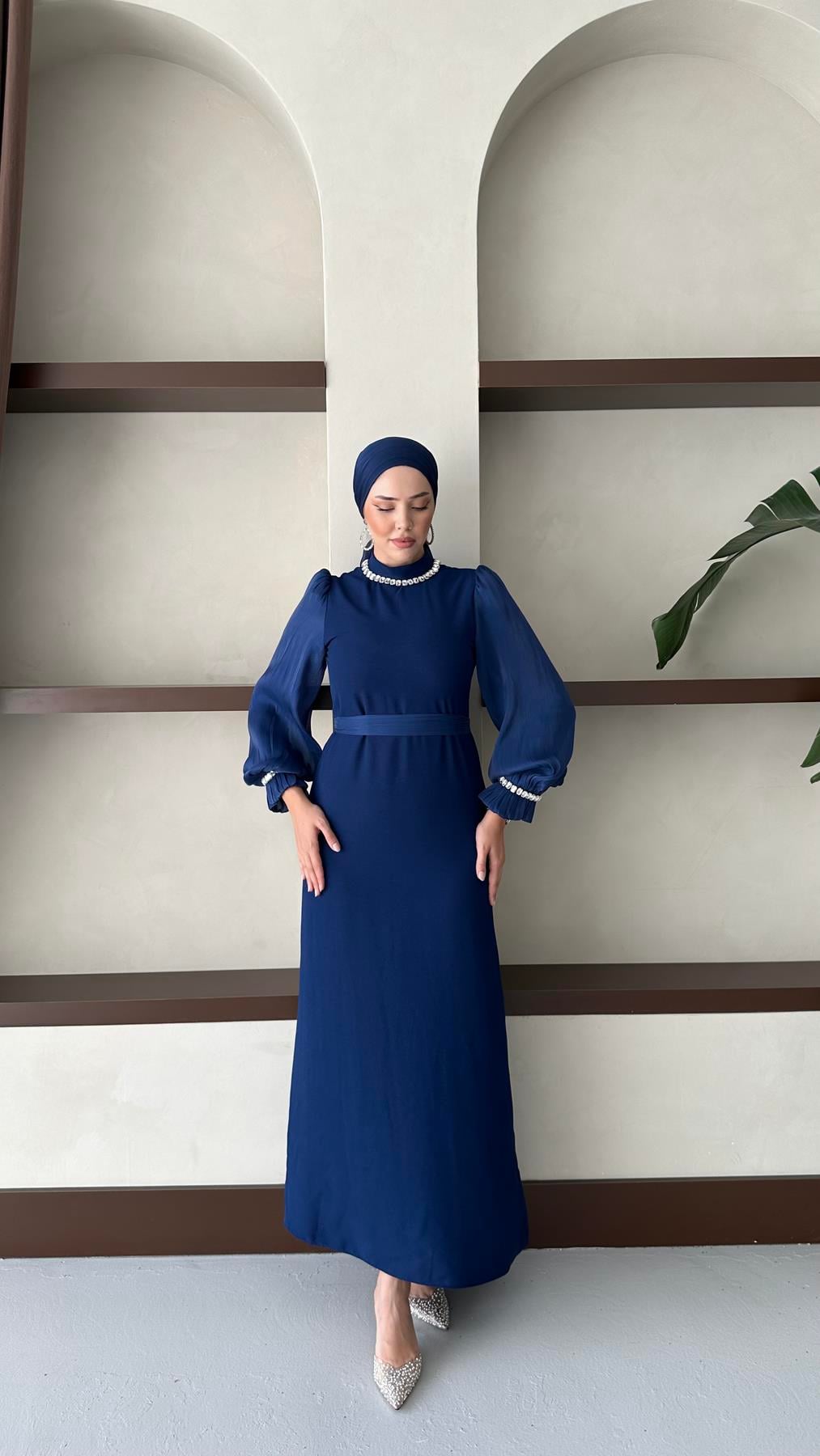 4726 T Krep Elbise-Lacivert