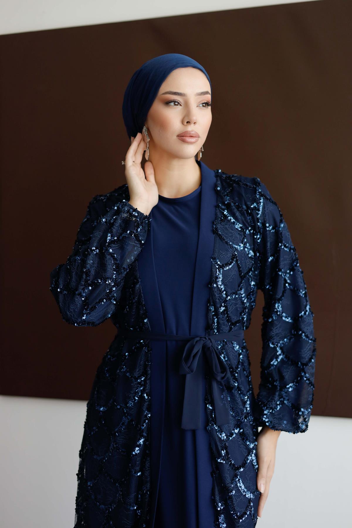 4767 T Abaya Takım-Lacivert