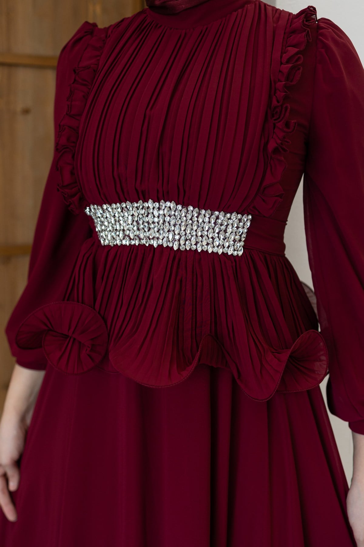 4881 T Abiye Elbise-Bordo