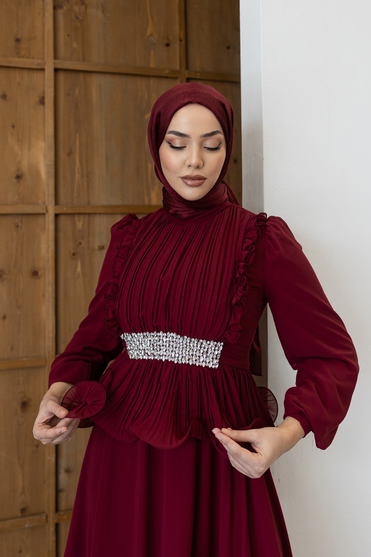4881 T Abiye Elbise-Bordo