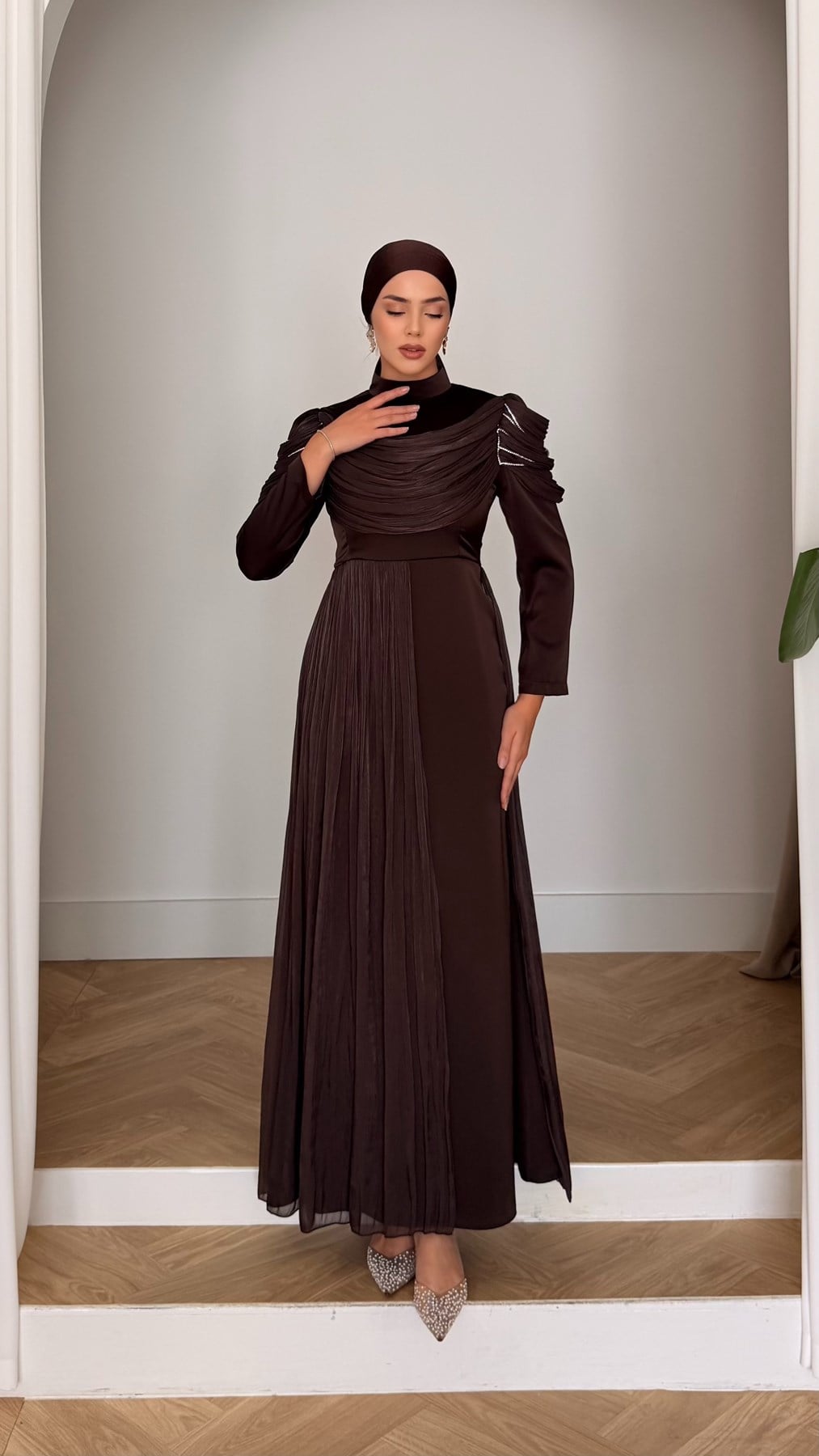 4891 T Zincir Elbise-Kahve Rengi