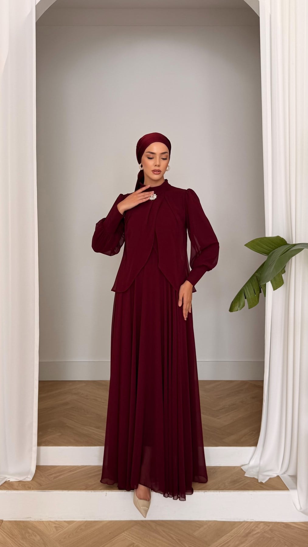 4948 T Bayan Elbise-Bordo