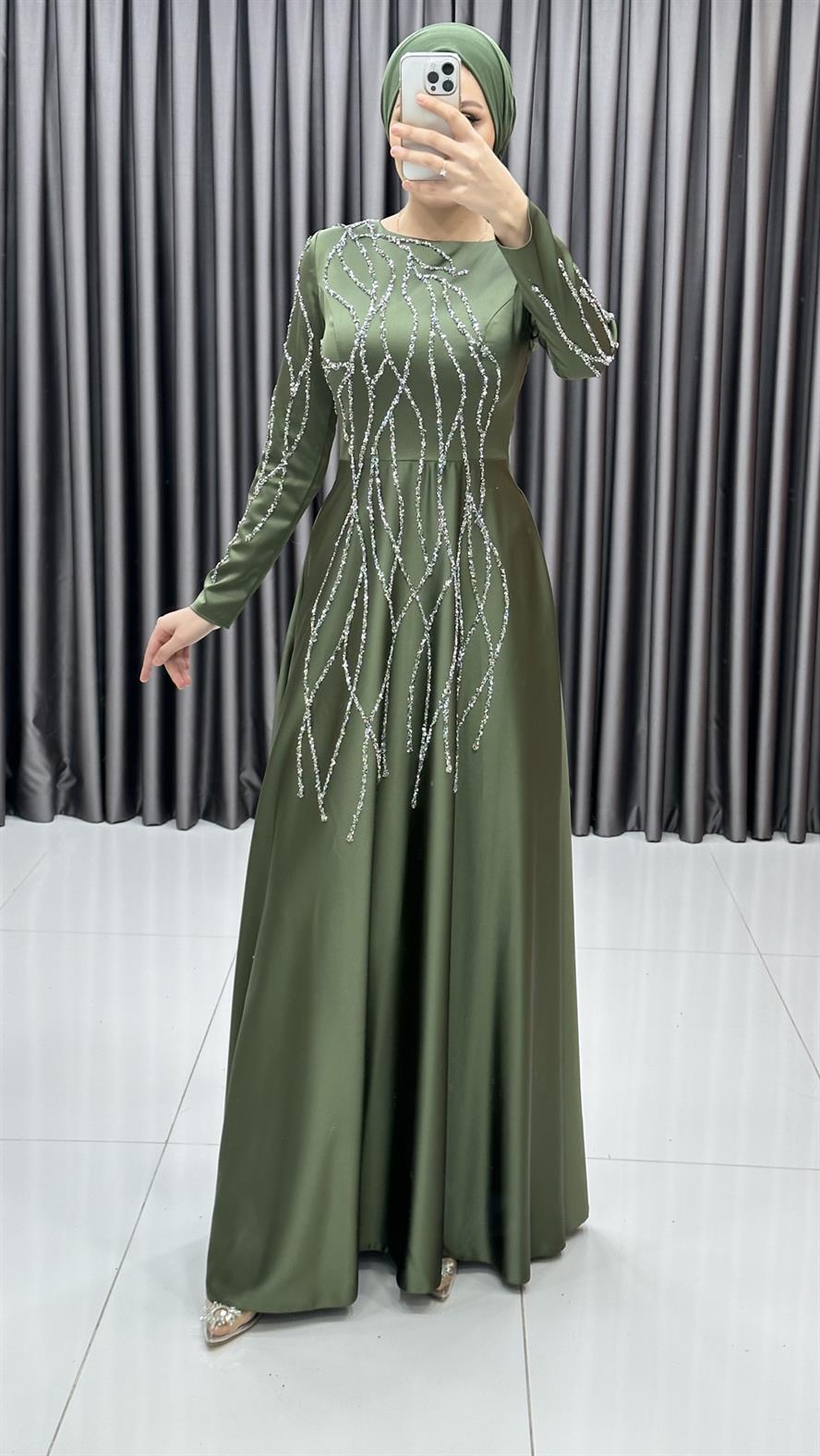 5090 F Abiye Elbise-Haki