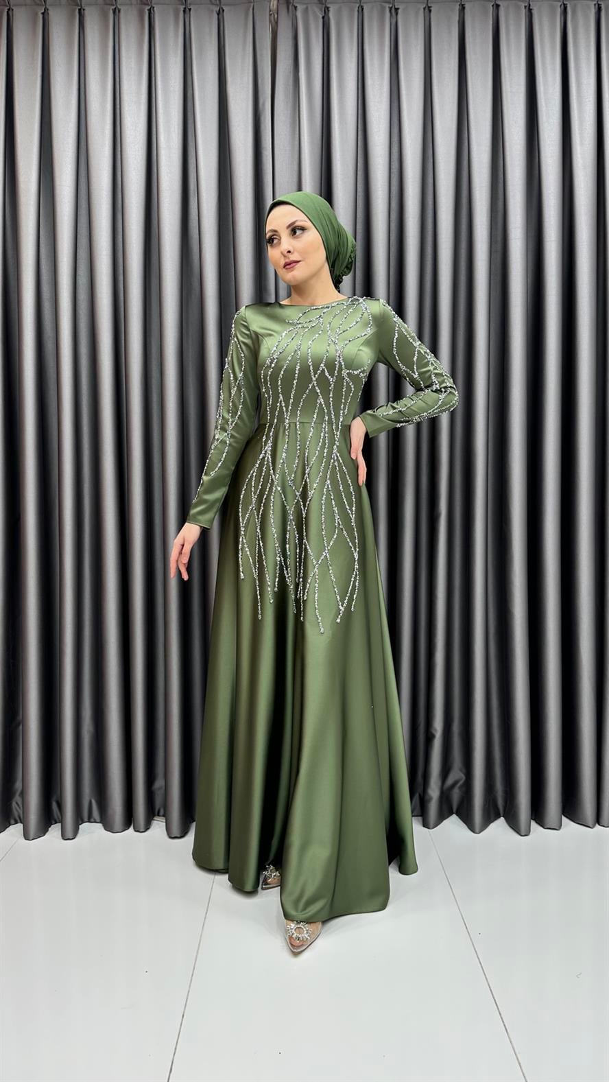 5090 F Abiye Elbise-Haki