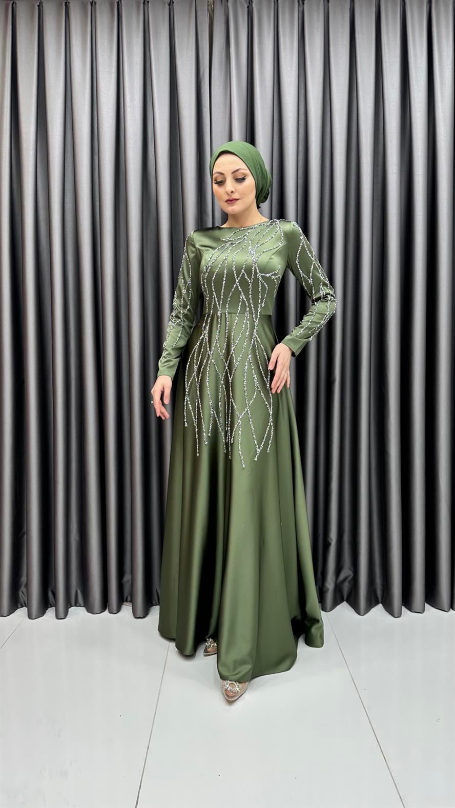 5090 F Abiye Elbise-Haki