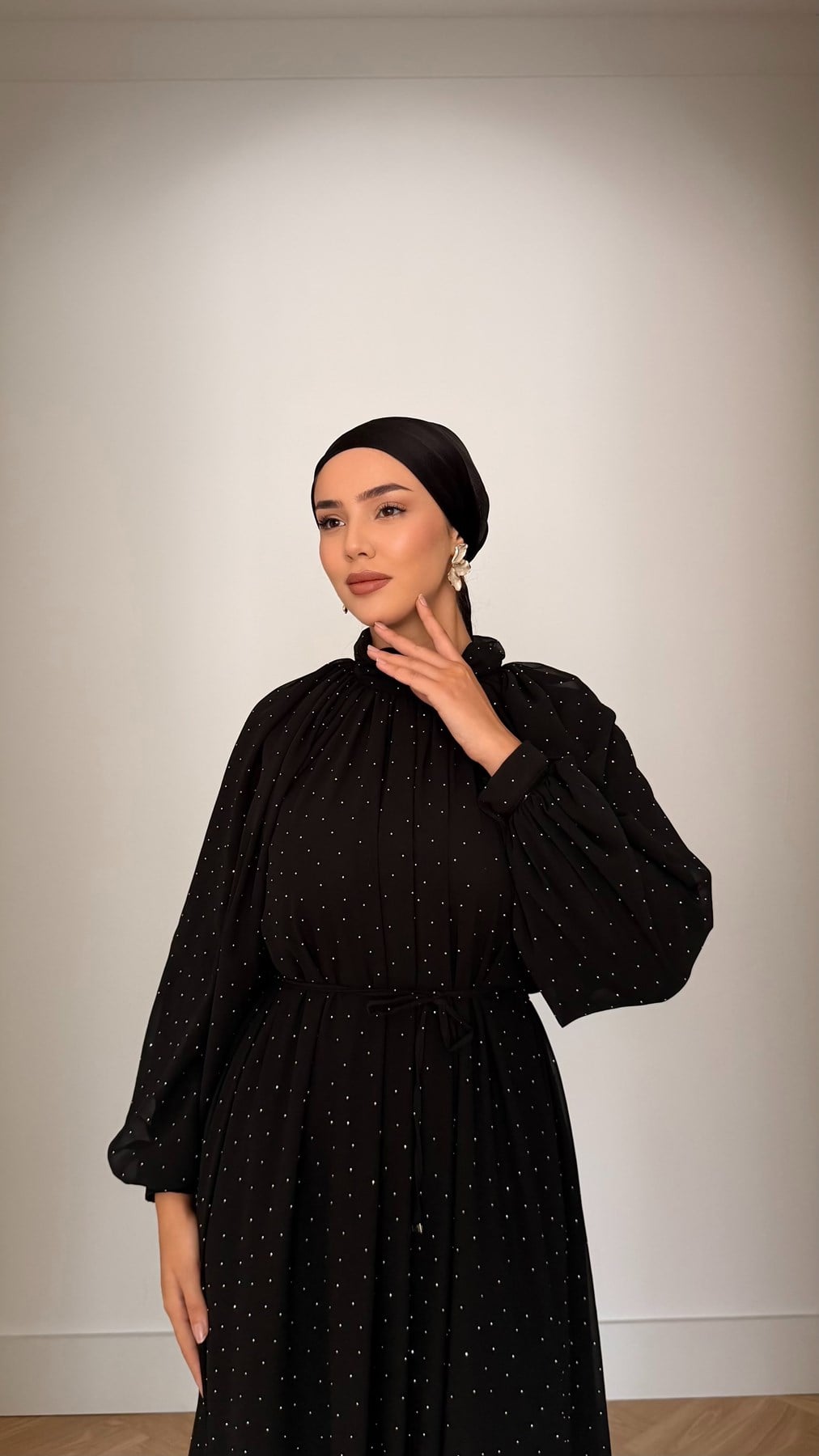 5146 W Taşlı Elbise-Siyah