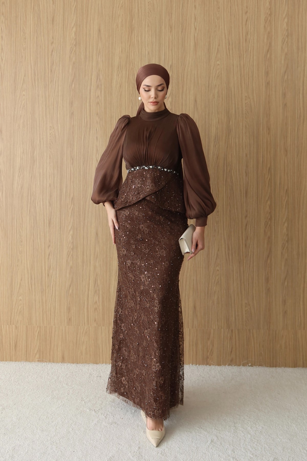 5244 H Manolya Abiye-Kahve Rengi