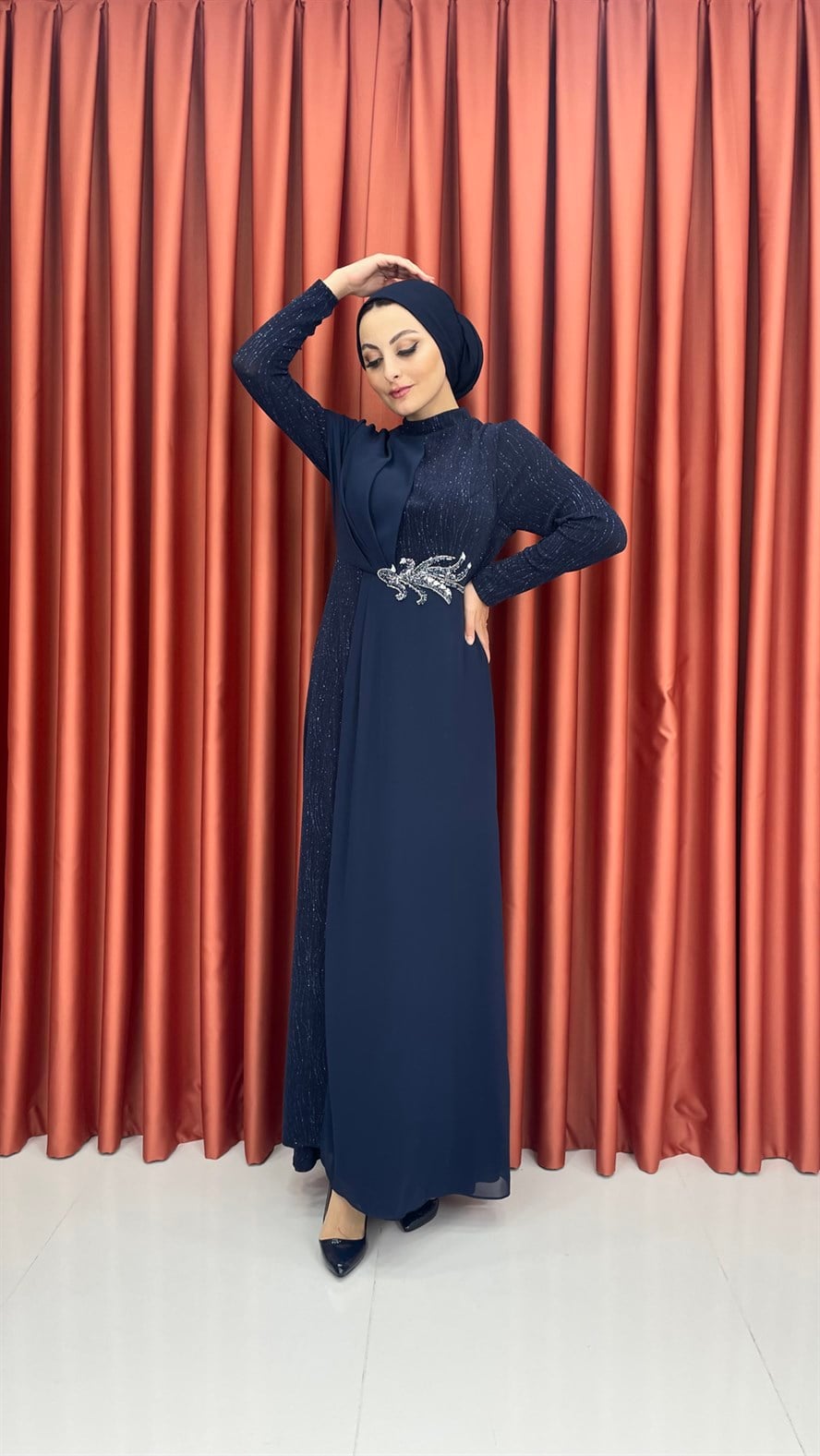 563 G Abiye Elbise-Lacivert