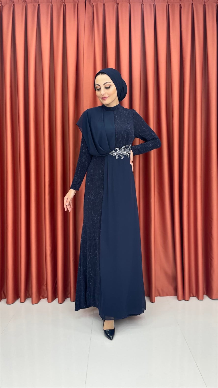 563 G Abiye Elbise-Lacivert