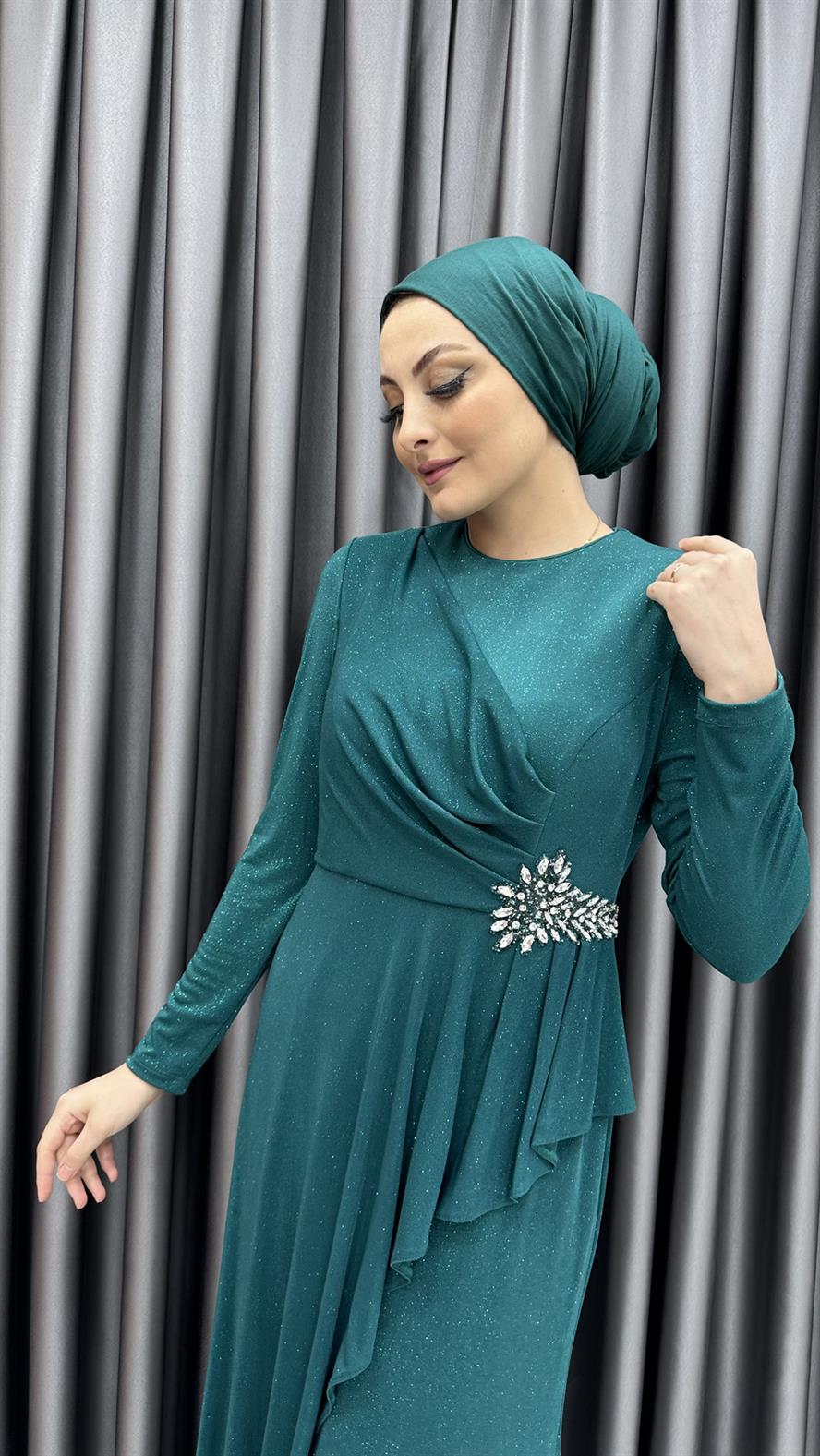 616 G Abiye Elbise-Zümrüt