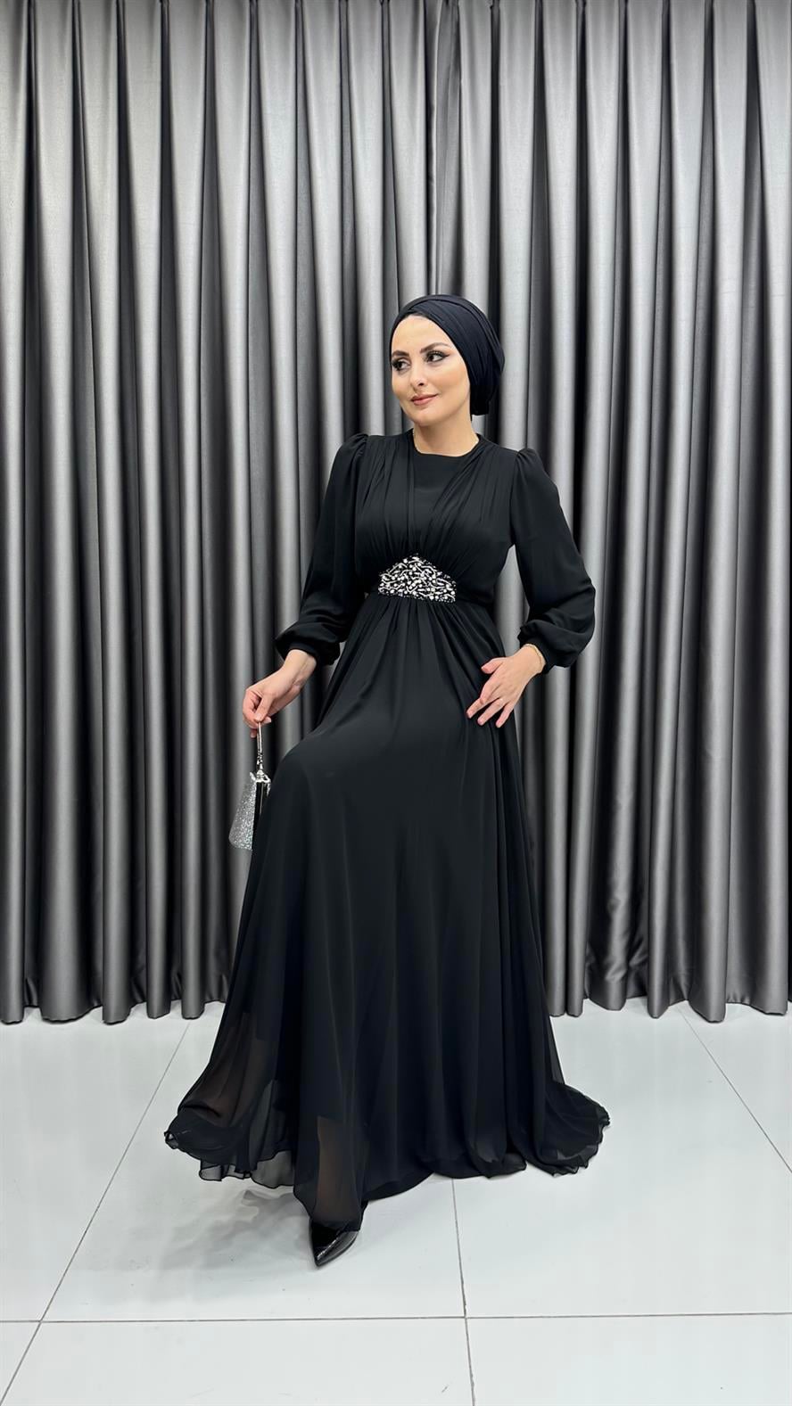 675 G Abiye Elbise-Siyah