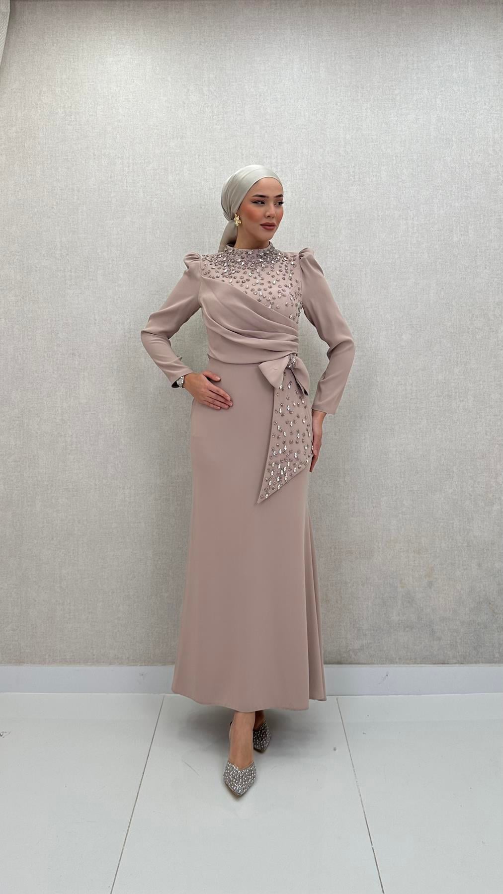 8002 P Abiye Elbise-Krem