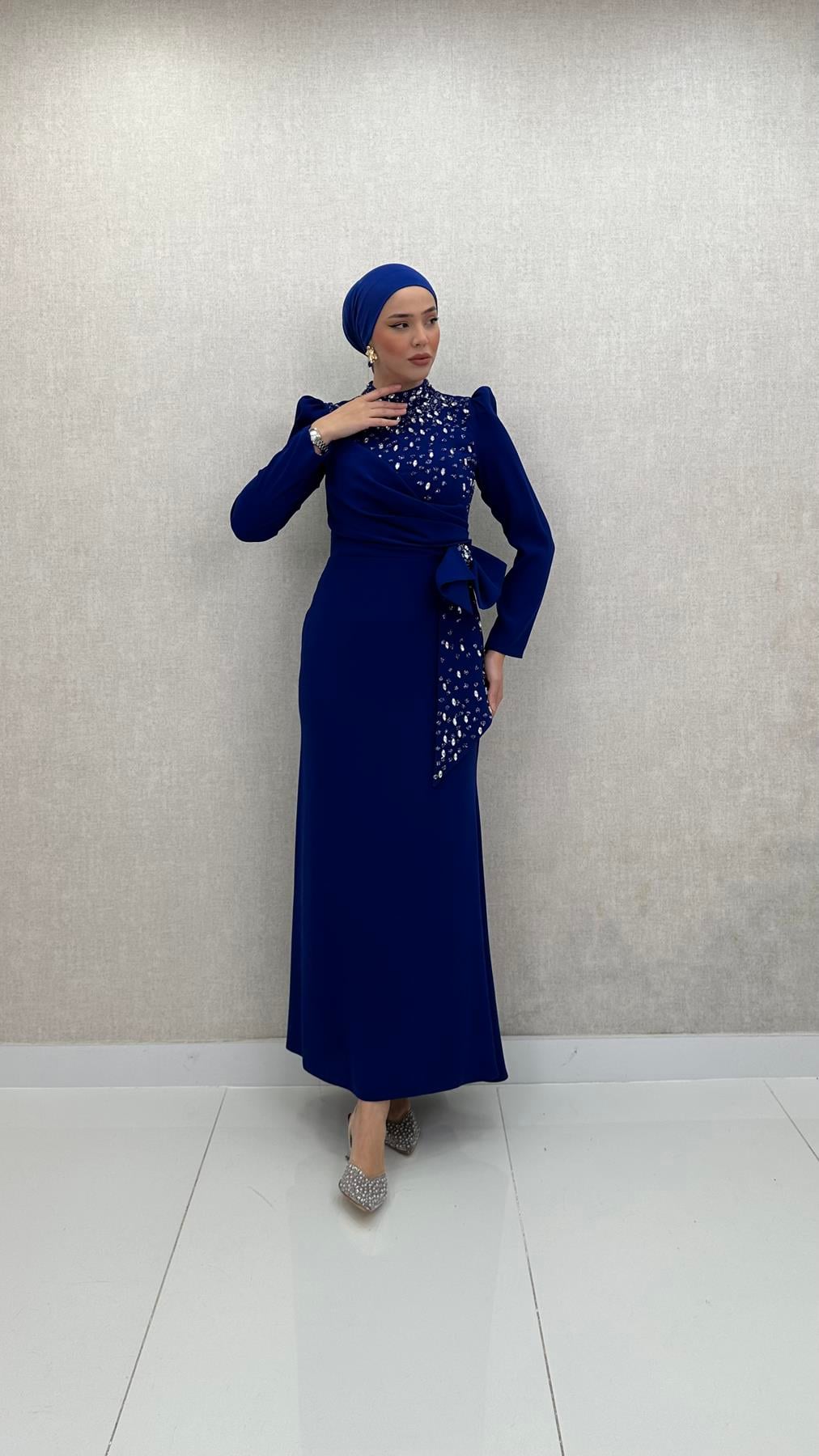 8002 P Abiye Elbise-Saks Mavi
