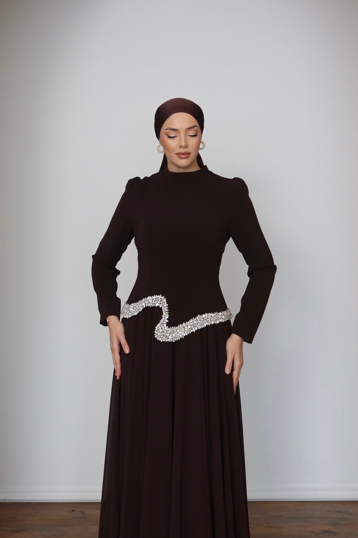 838 G Abiye Elbise-Kahve Rengi