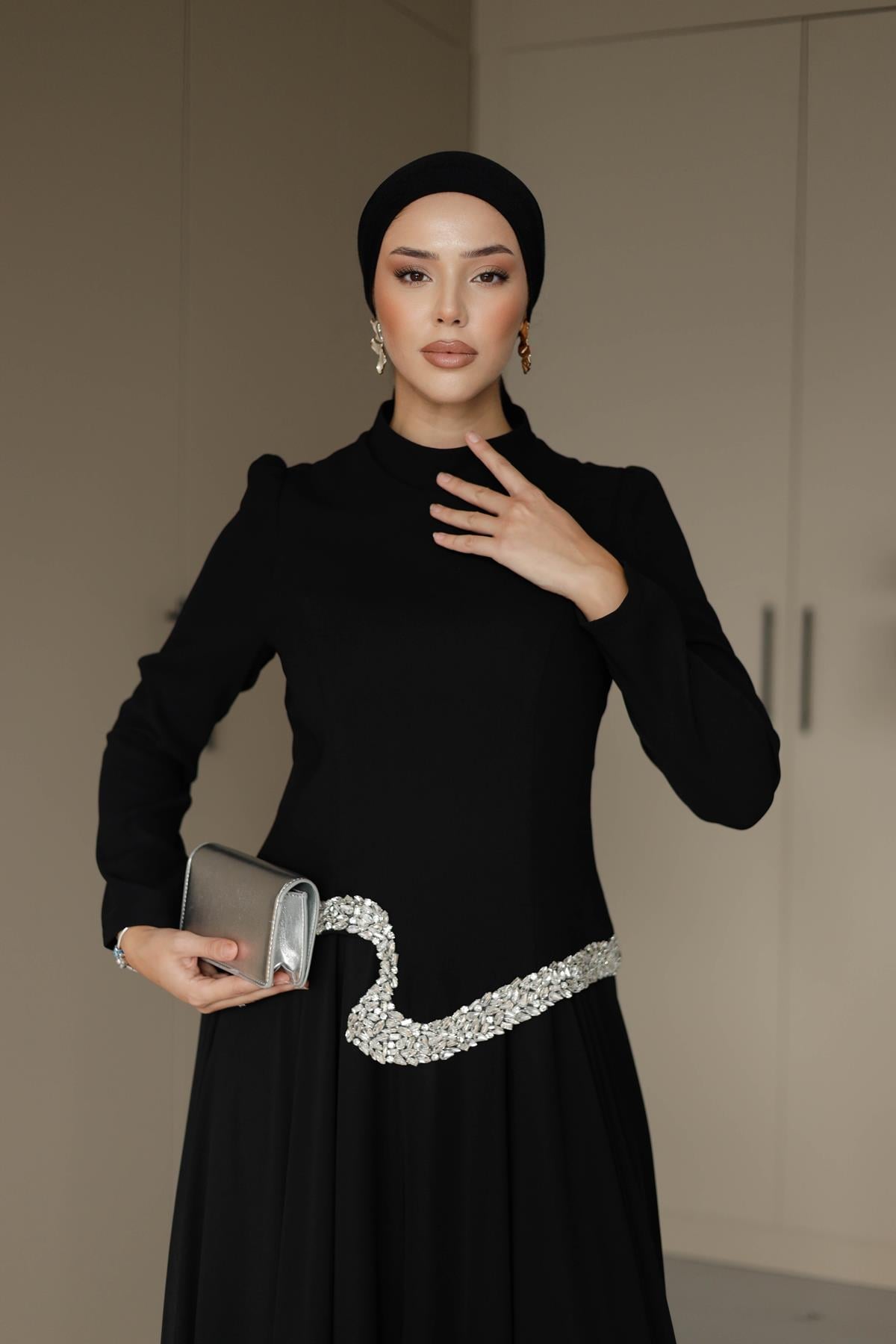 838 G Abiye Elbise-Siyah