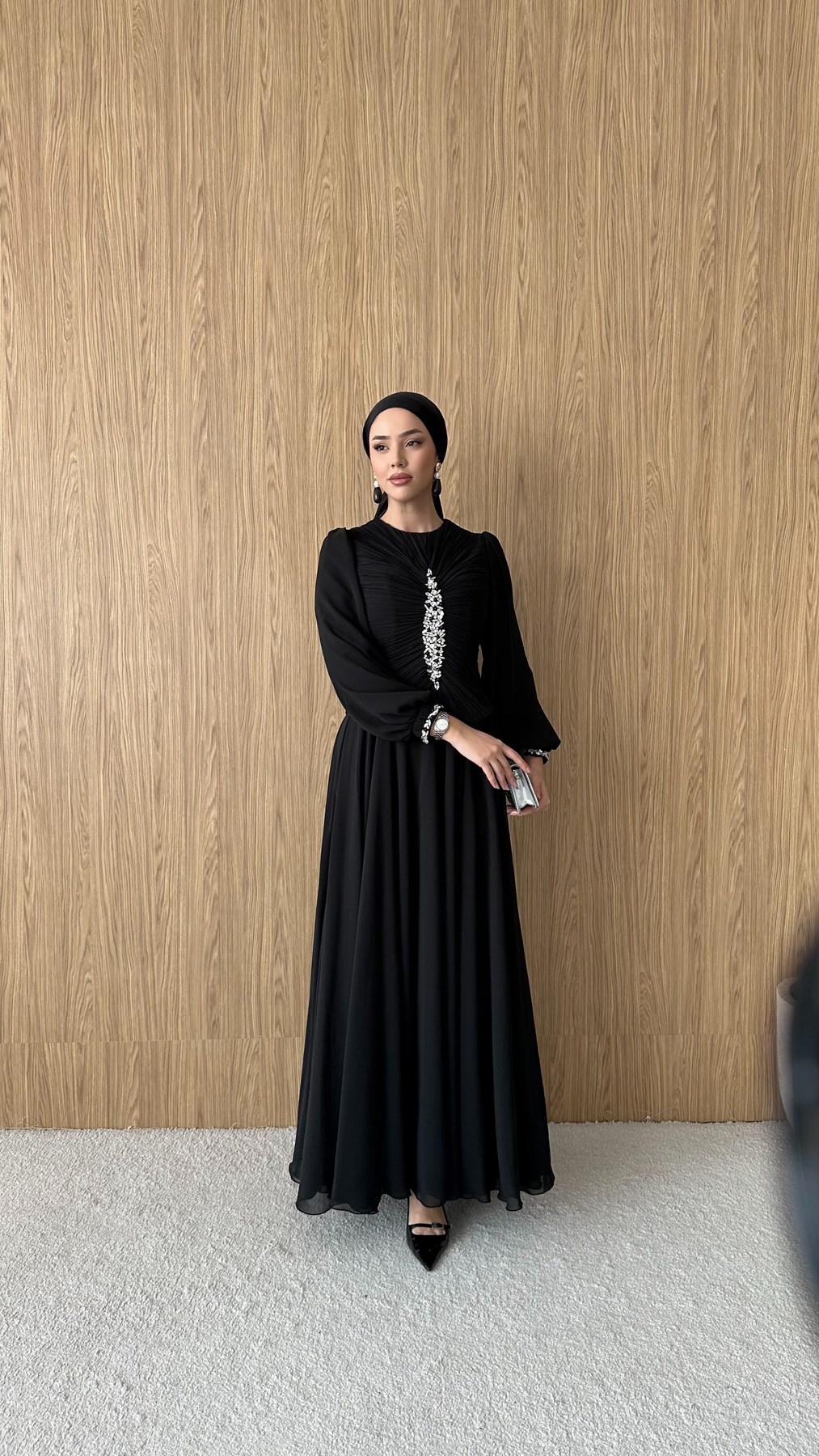 845 F Yaprak Abiye-Siyah
