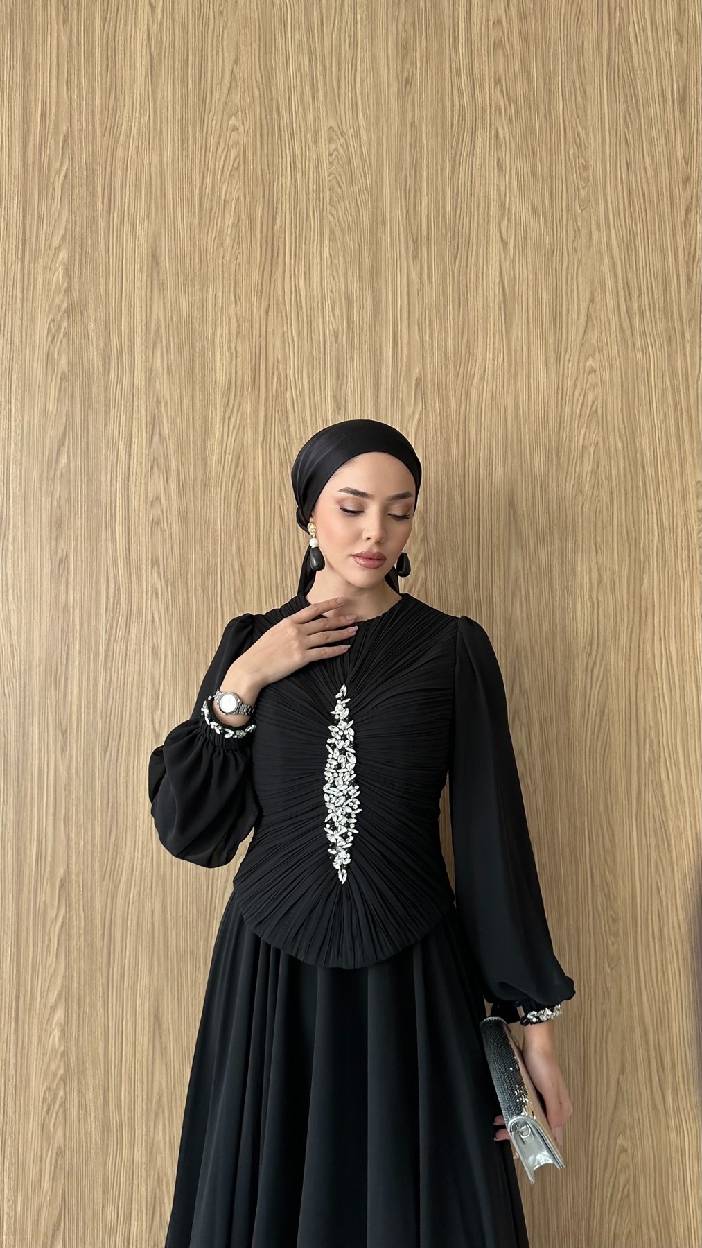 845 F Yaprak Abiye-Siyah