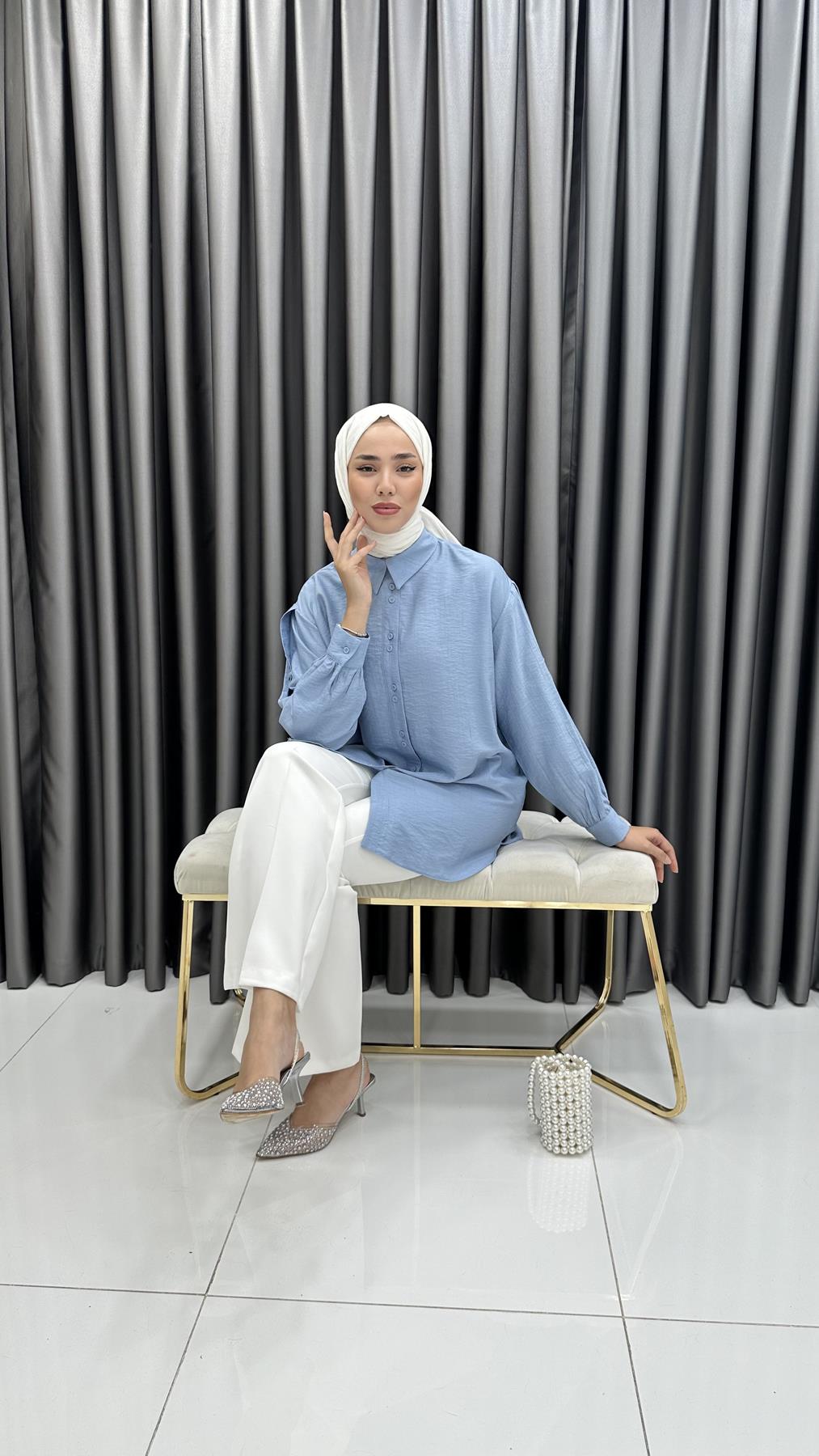9894 Y Bayan Tunik-Bebe Mavi
