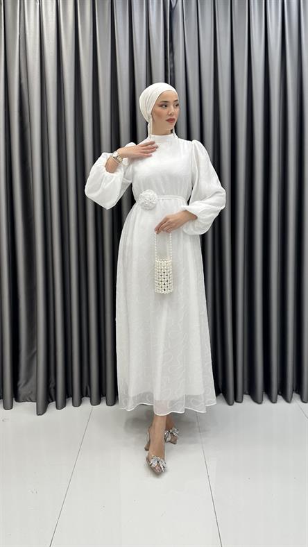 1016 Y Bayan Elbise-Beyaz