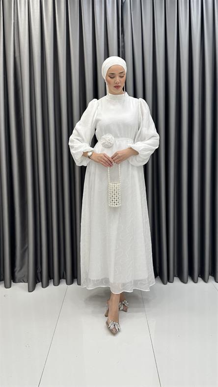 1016 Y Bayan Elbise-Beyaz