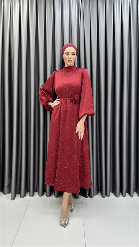 1023 Y Abiye Elbise-Bordo