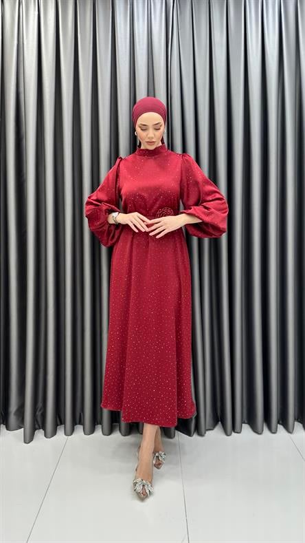 1023 Y Abiye Elbise-Bordo