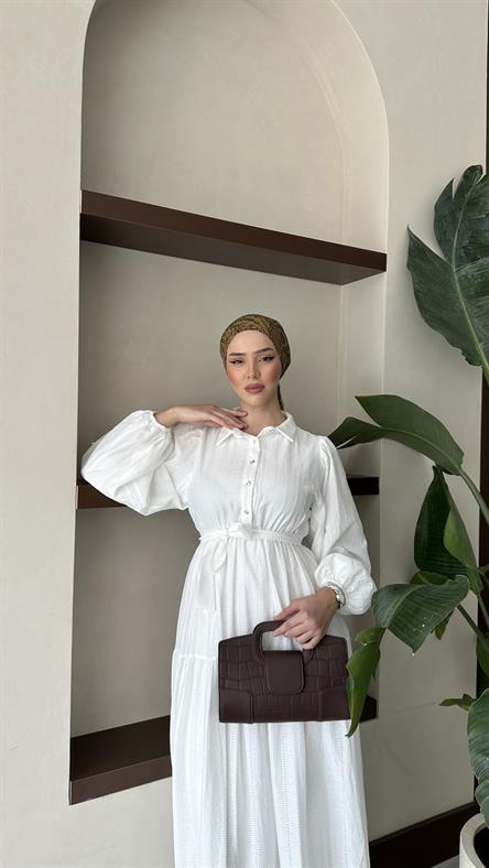 1065 Y Bayan Elbise-Beyaz