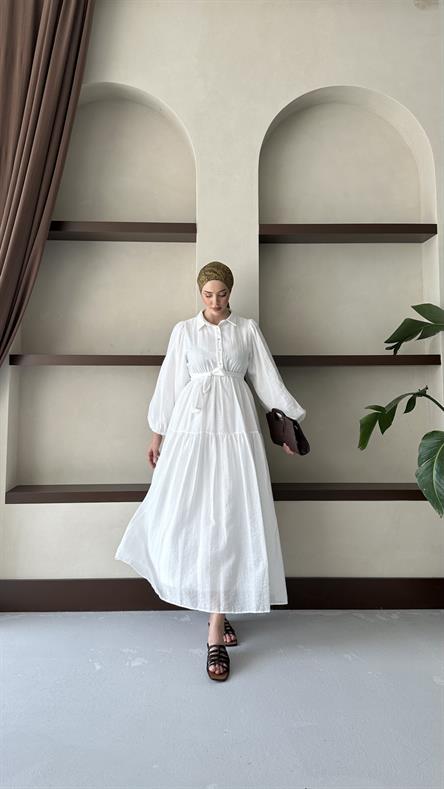 1065 Y Bayan Elbise-Beyaz