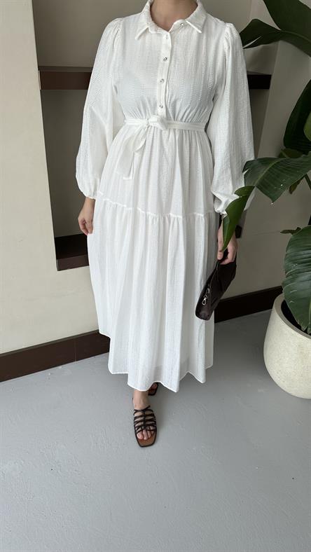 1065 Y Bayan Elbise-Beyaz